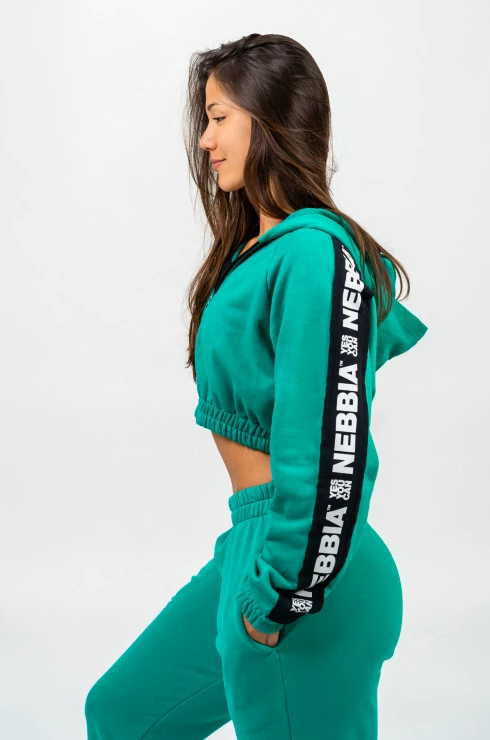Dámska mikina Nebbia  Cropped Zip-Up Hoodie green