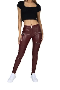 Dámske legíny Hugz Jeans  Wine Faux Leather Biker Mid Waist XS
