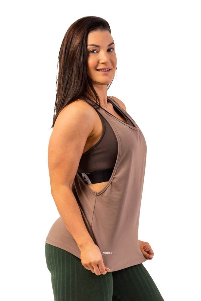 Dámske tielko Nebbia  Sleeveless Loose Cross Back Tank Top "Feeling Good" 419 Brown