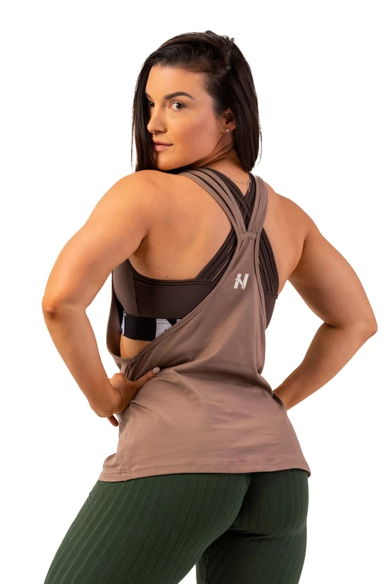 Dámske tielko Nebbia  Sleeveless Loose Cross Back Tank Top "Feeling Good" 419 Brown