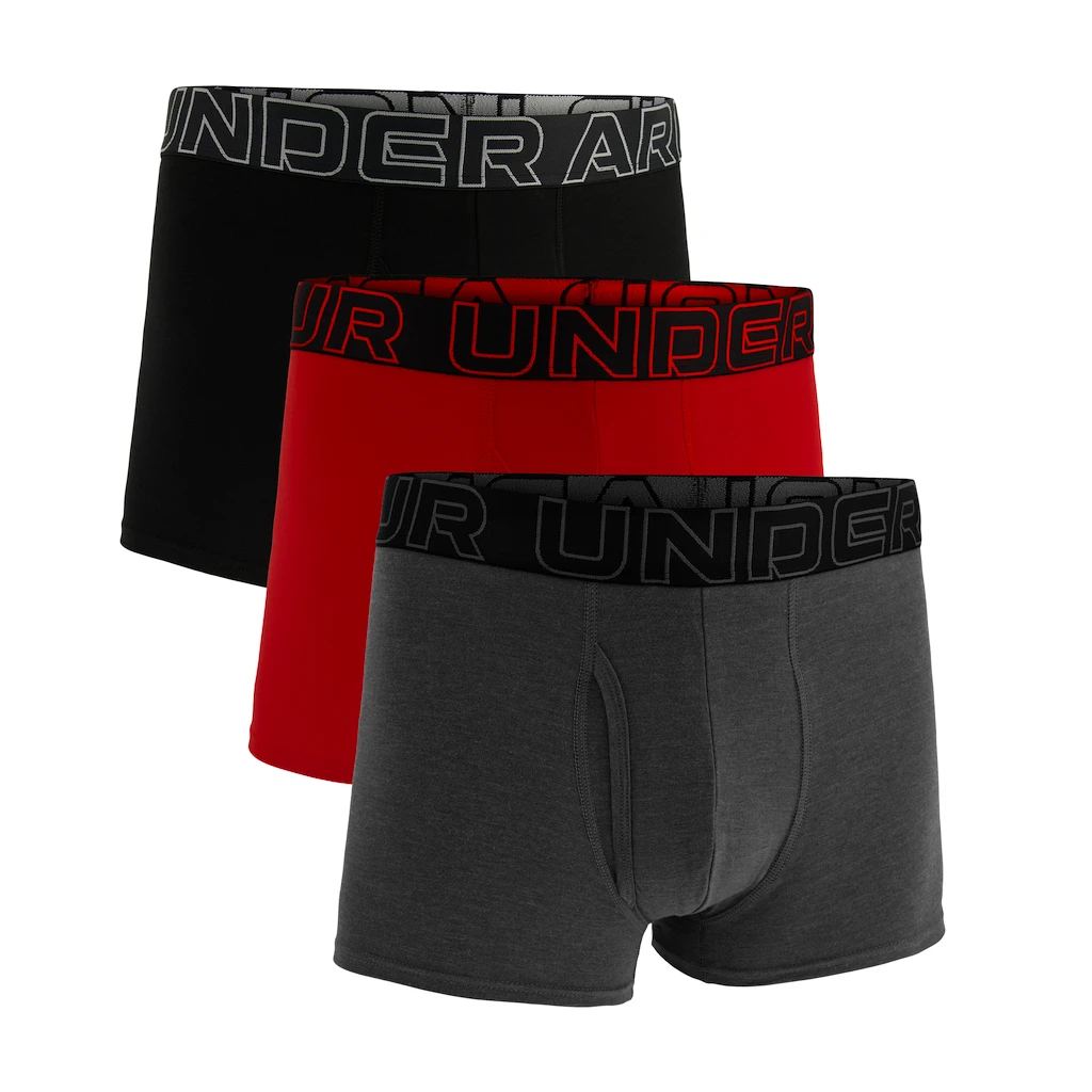Pánske boxerky Under Armour Perf Cotton Solid 3in 3Pack Castlerock Heather