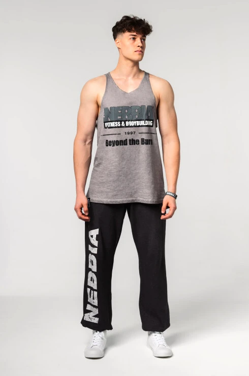 Pánske tielko Nebbia  Washed-off Oversized Stringer MAX OUT 359 Light Grey
