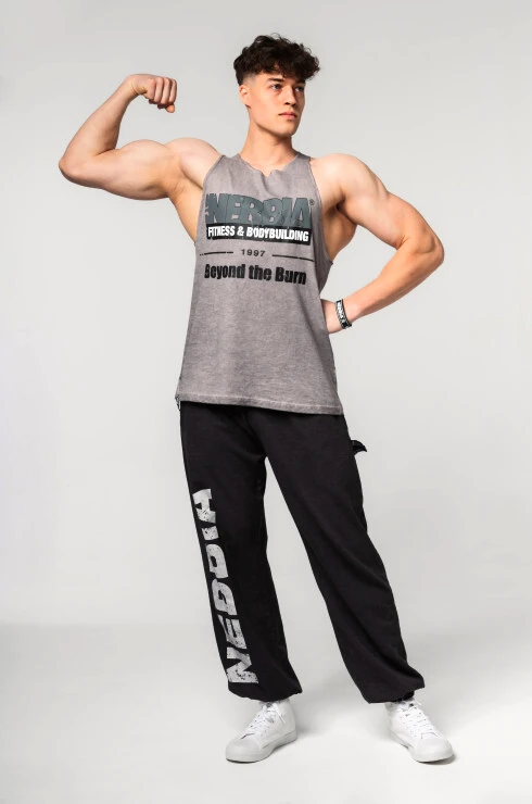 Pánske tielko Nebbia  Washed-off Oversized Stringer MAX OUT 359 Light Grey