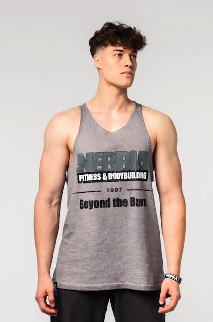 Pánske tielko Nebbia  Washed-off Oversized Stringer MAX OUT 359 Light Grey