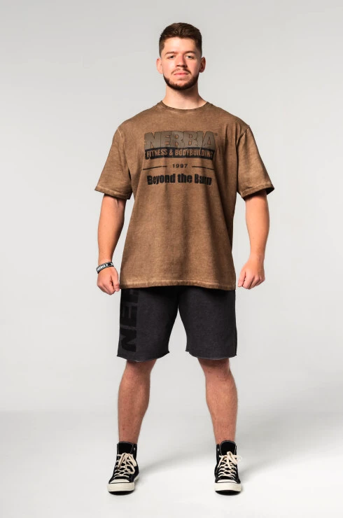 Pánske tričko Nebbia  Washed-off Oversized T-shirt HERITAGE Light Brown