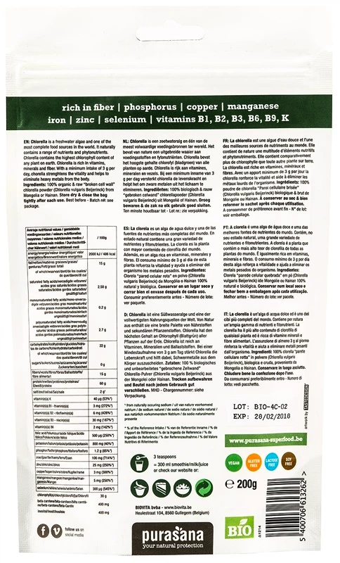 Purasana  Chlorella Powder BIO 200&nbsp;g