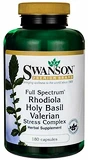 Swanson Full Spectrum Rhodiola Holy Basil Valerian Stress Complex (Rozchodnica ružová , Bazalka indická , Kozlík lekársky) 180 kapsúl